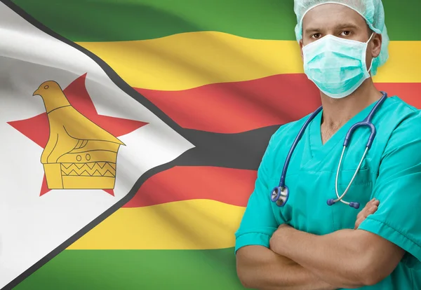 Surgeon with flag on background series - Zimbabwe — Stock Photo, Image