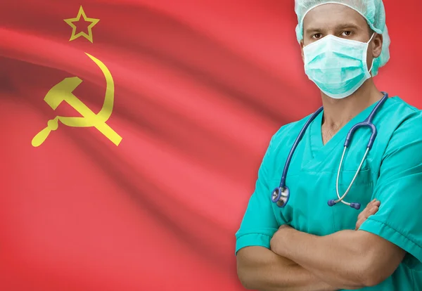 Surgeon with flag on background series - USSR - Soviet Union — Stock Photo, Image