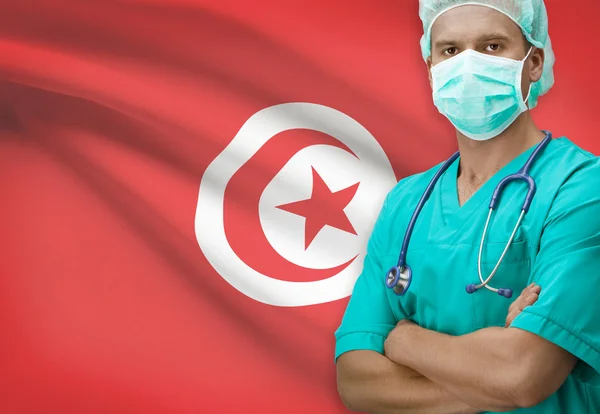 Surgeon with flag on background series - Tunisia — Stock Photo, Image