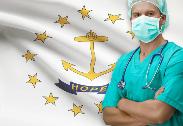 Chirurg mit uns heißt Flaggen auf Hintergrund-Serie - Rhode Island — Stockfoto