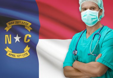 Surgeon with US states flags on background series - North Carolina