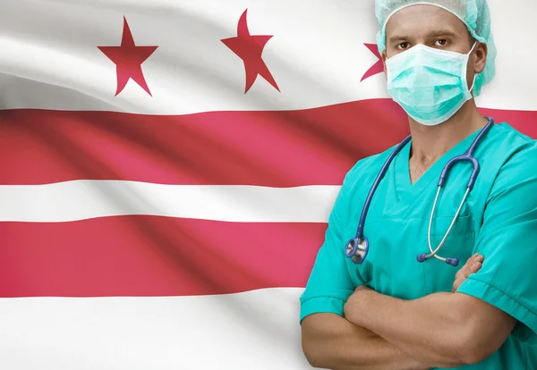 Surgeon with US states flags on background series - District of Columbia — Stock Photo, Image