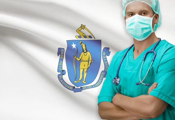 Surgeon with US states flags on background series - Massachusetts — ストック写真