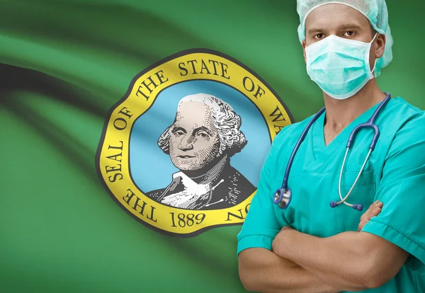 Surgeon with US states flags on background series - Washington — Stock Photo, Image