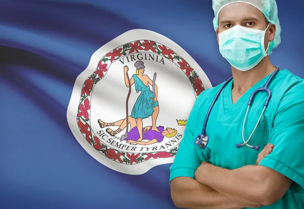 Surgeon with US states flags on background series - Virginia — Stock Photo, Image
