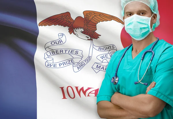 Chirurg mit uns heißt Flaggen auf Hintergrund-Serie - Iowa — Stockfoto