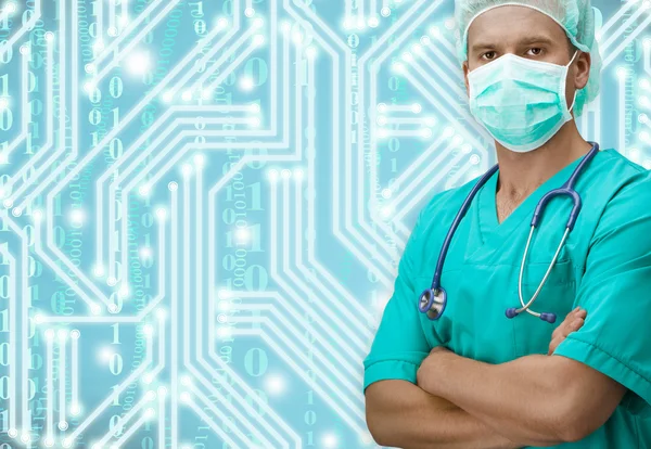 Surgeon with circuit on background — Stock Photo, Image