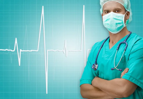 Surgeon with ECG sign on background — Stock Photo, Image