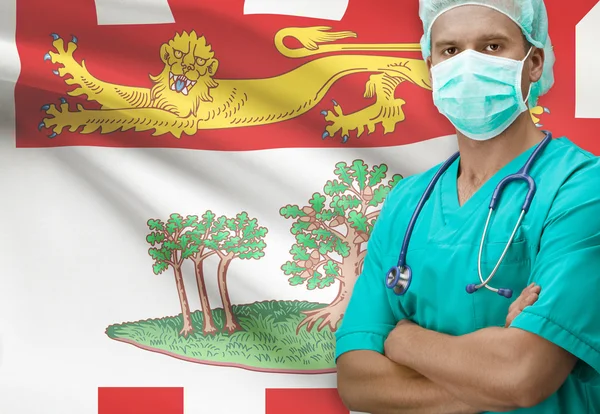 Chirurgien avec le drapeau canadien de la province sur les séries de fond - Île-du-Prince-Édouard — Photo