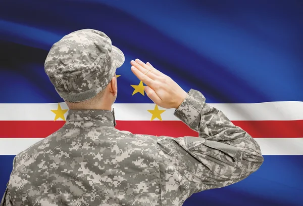 Soldier in hat facing national flag series - Cape Verde — Stock Photo, Image