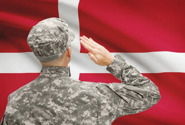 Soldier in hat facing national flag series - Denmark — Stock Photo, Image