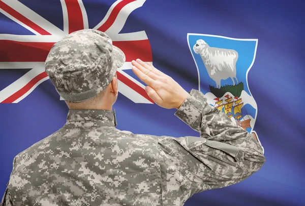 Soldat im Hut vor Nationalflagge Serie - Falklandinseln — Stockfoto