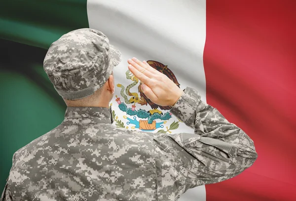 Soldat au chapeau face à la série des drapeaux nationaux - Mexique — Photo
