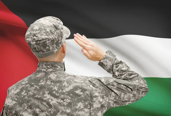 Soldaat in hoed geconfronteerd met nationale vlag serie - Palestina — Stockfoto
