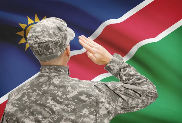 Soldado en sombrero ante serie de bandera nacional - Namibia — Foto de Stock