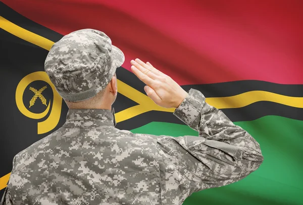 Soldier in hat facing national flag series - Vanuatu — Stock Photo, Image