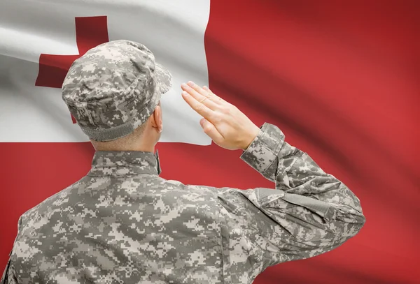 Soldier in hat facing national flag series - Tonga — Stock Photo, Image