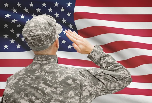 Солдат в шляпе, стоящие перед национальным флагом серии - Соединенные Штаты Америки — стоковое фото