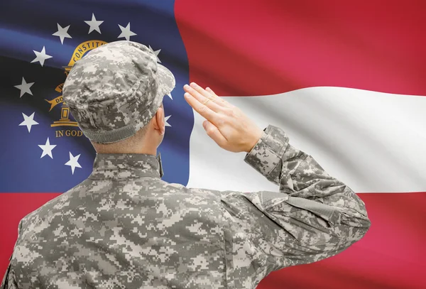 Katona tisztelegve nekünk állami zászló sorozat - Georgia — Stock Fotó