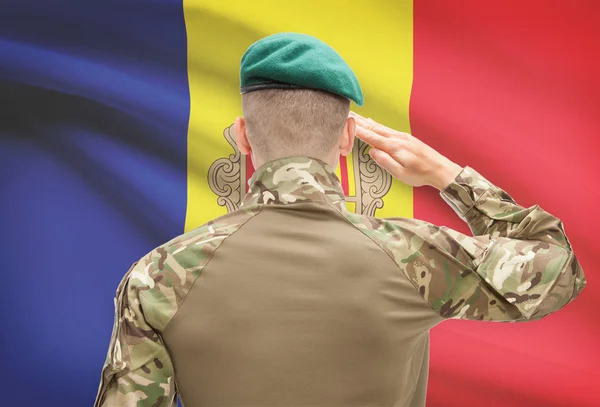 Nationale militaire troepen met vlag op achtergrond conceptuele serie - Andorra — Stockfoto