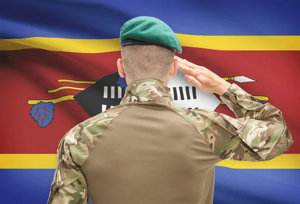 Nationale militaire troepen met vlag op achtergrond conceptuele serie - Swaziland — Stockfoto
