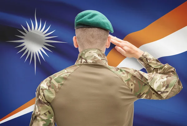 Nationale militaire troepen met vlag op achtergrond conceptuele serie - Marshalleilanden — Stockfoto