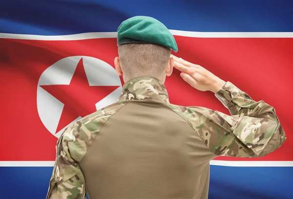 Fuerzas militares con la bandera en la serie conceptual de fondo - Corea del norte — Foto de Stock