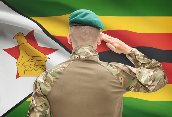 National military forces with flag on background conceptual series - Zimbabwe — Stock Photo, Image