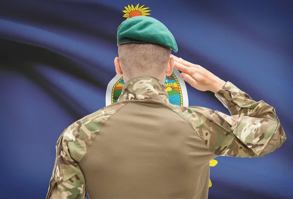 Soldier saluting to USA state flag conceptual series - Kansas — Stock Photo, Image