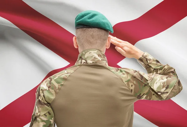 Soldier saluting to USA state flag conceptual series - Alabama — Stock Photo, Image
