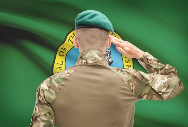 Soldier saluting to USA state flag conceptual series - Washington — Stock Photo, Image