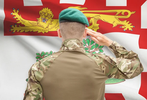 Soldier saluting to Canadial province flag conceptual series - Prince Edward Island — Stock Photo, Image