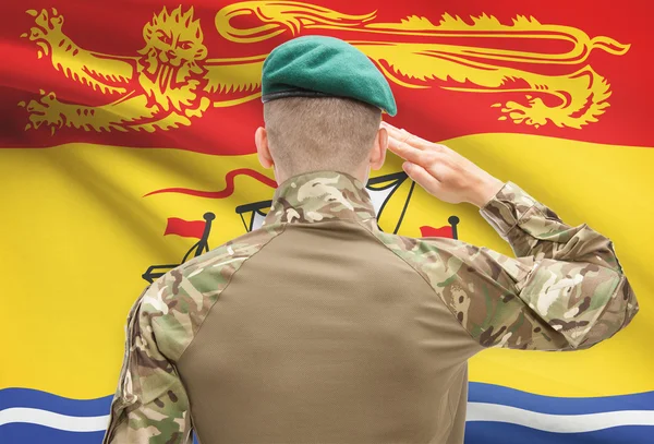 Soldier saluting to Canadial province flag conceptual series - New Brunswick — Stock Photo, Image