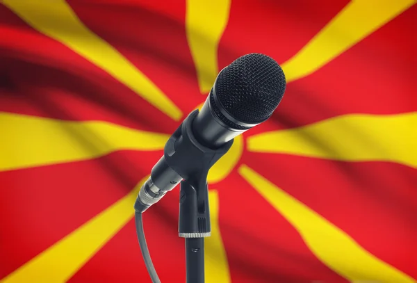 Microphone on stand with national flag on background - Macedonia — Stock Photo, Image