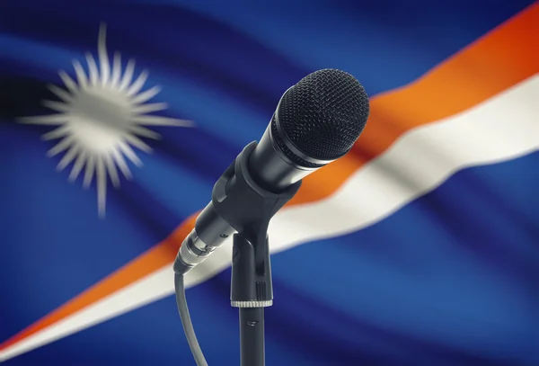 Microphone on stand with national flag on background - Marshall Islands — Stock Photo, Image