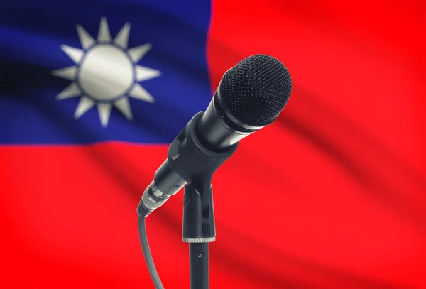 Microphone on stand with national flag on background - Taiwan — Stock Photo, Image