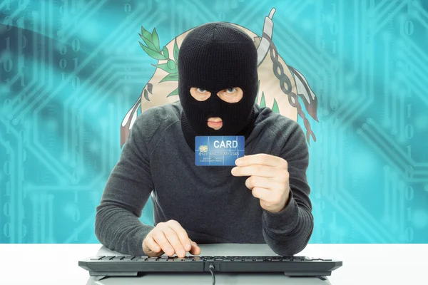 배경-오클라호마에 신용 카드와 미국 상태 플래그를 보유 하는 해커 — 스톡 사진
