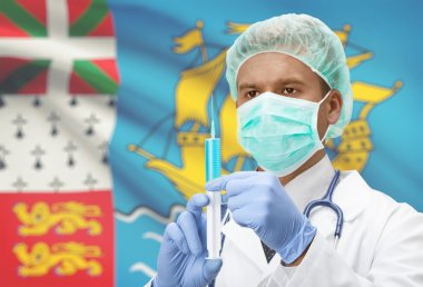 Doktor el ve bayrak arka plan serisi - Saint-Pierre ve Miquelon şırınga