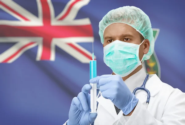 Läkare med spruta i händer och flagga på bakgrunden serien - Brittiska Jungfruöarna — Stockfoto