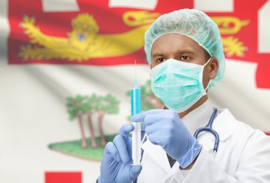 Doktor el ve arka plan serisi - Prince Edward Island Kanada eyaleti bayrağı şırınga