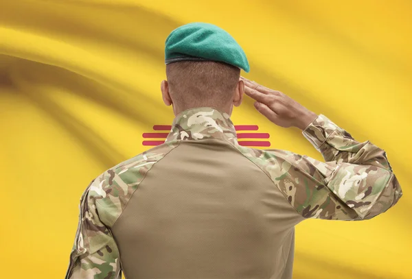 Dark-skinned soldier with US state flag on background - New Mexico — Stock Photo, Image