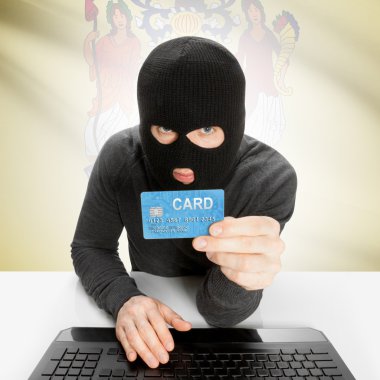 Kredi kartı bizimle Devlet bayrağı - New Jersey tutan hacker