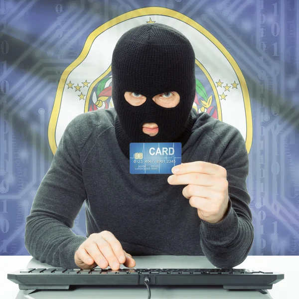 Hacker in possesso di carta di credito e stato di bandiera Stati Uniti d'America - Minnesota — Foto Stock