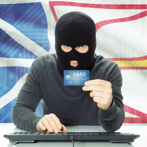 Hacker con tarjeta de crédito y la bandera de la provincia de Canadá - Terranova y Labrador —  Fotos de Stock