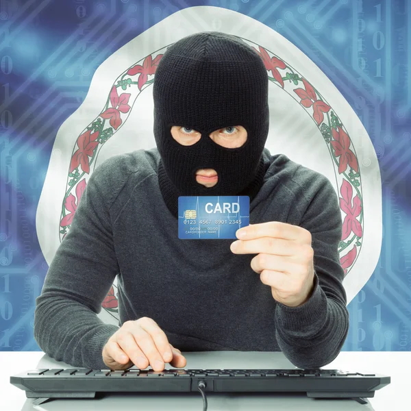 Hacker holding credit card and USA state flag - Virginia — Stock Photo, Image