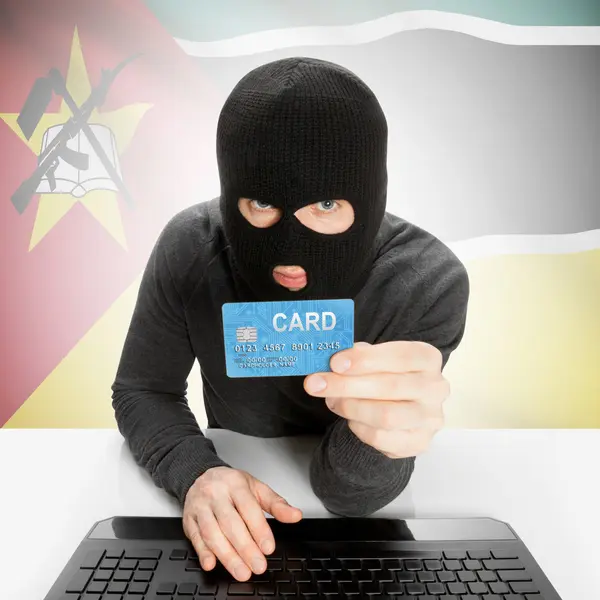Koncepcja cyberprzestępczości z flagi narodowej - Mozambik — Zdjęcie stockowe