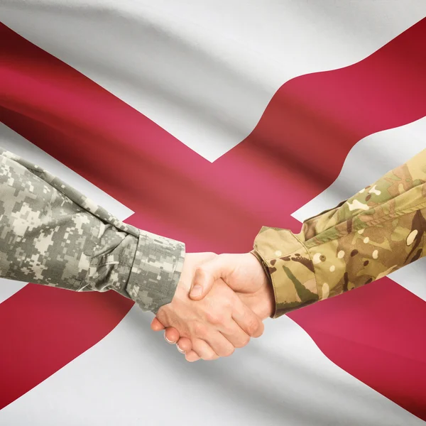 Military handshake and US state flag - Alabama — Stock Photo, Image