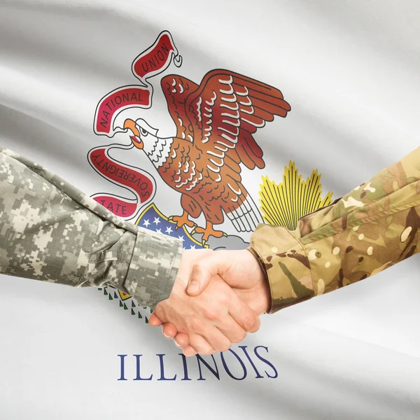 Military handshake and US state flag - Illinois — Stock Photo, Image