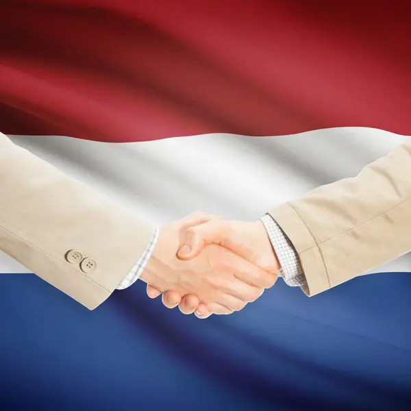 Businessmen handshake with flag on background - Netherlands — kuvapankkivalokuva