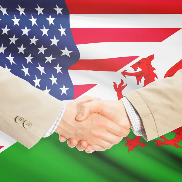 商人握手-美国和威尔士 — 图库照片